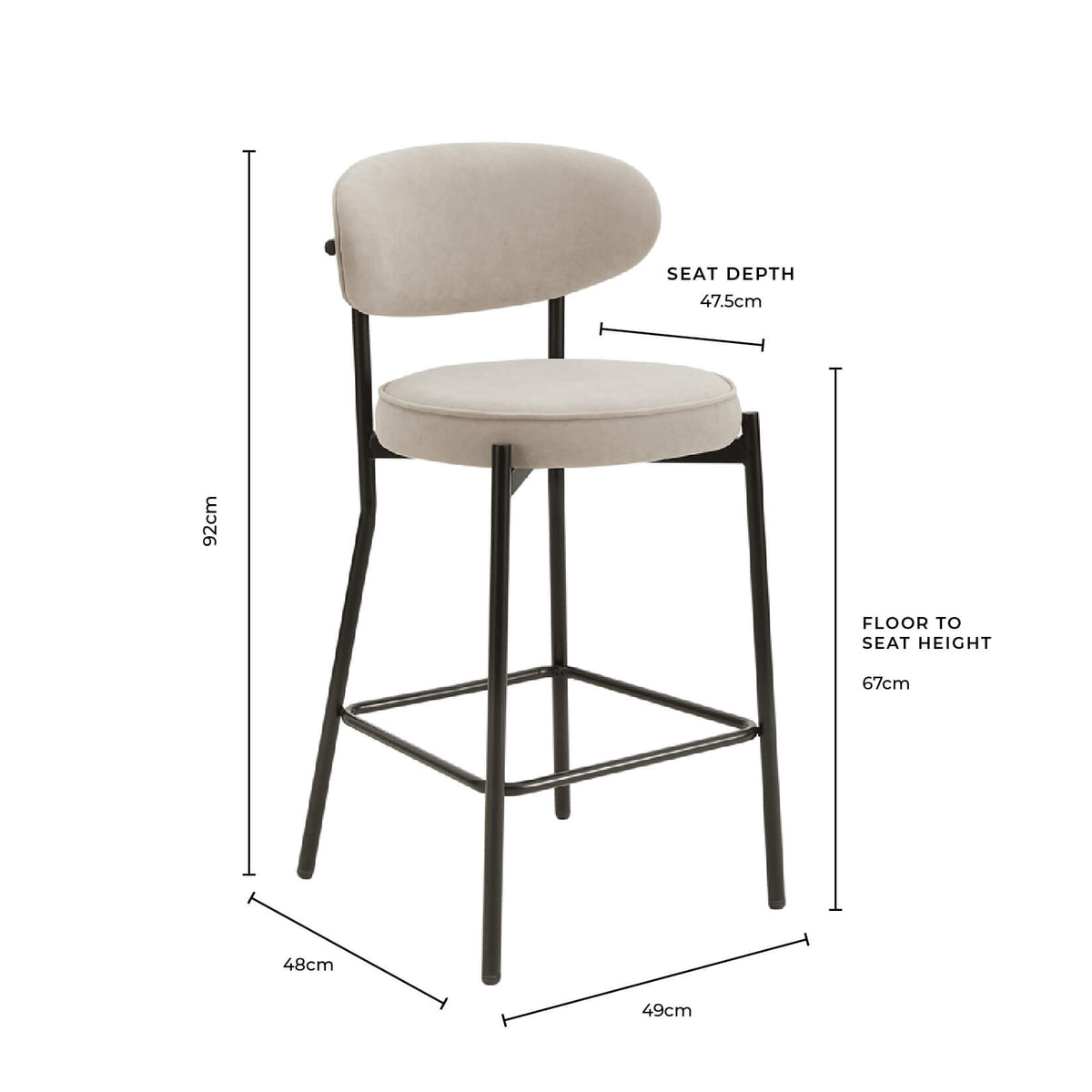 Dusklia - Mia Set of 2 Barstools - Matte Velvet - Sand