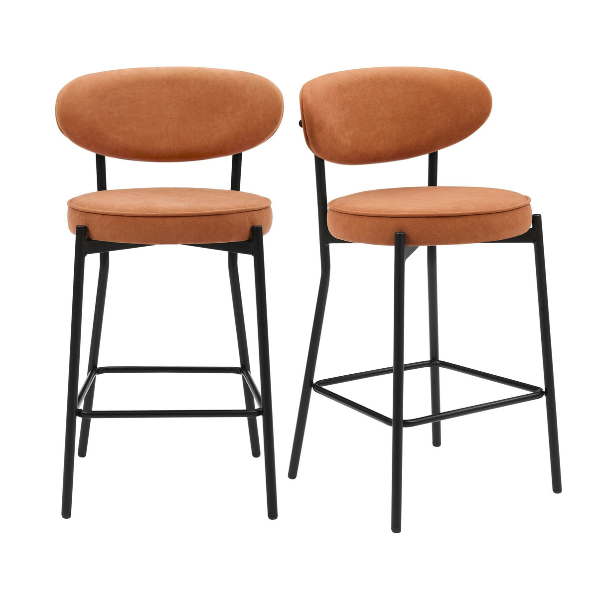 Dusklia - Mia Set of 2 Barstool - Matte Velvet - Burnt Orange