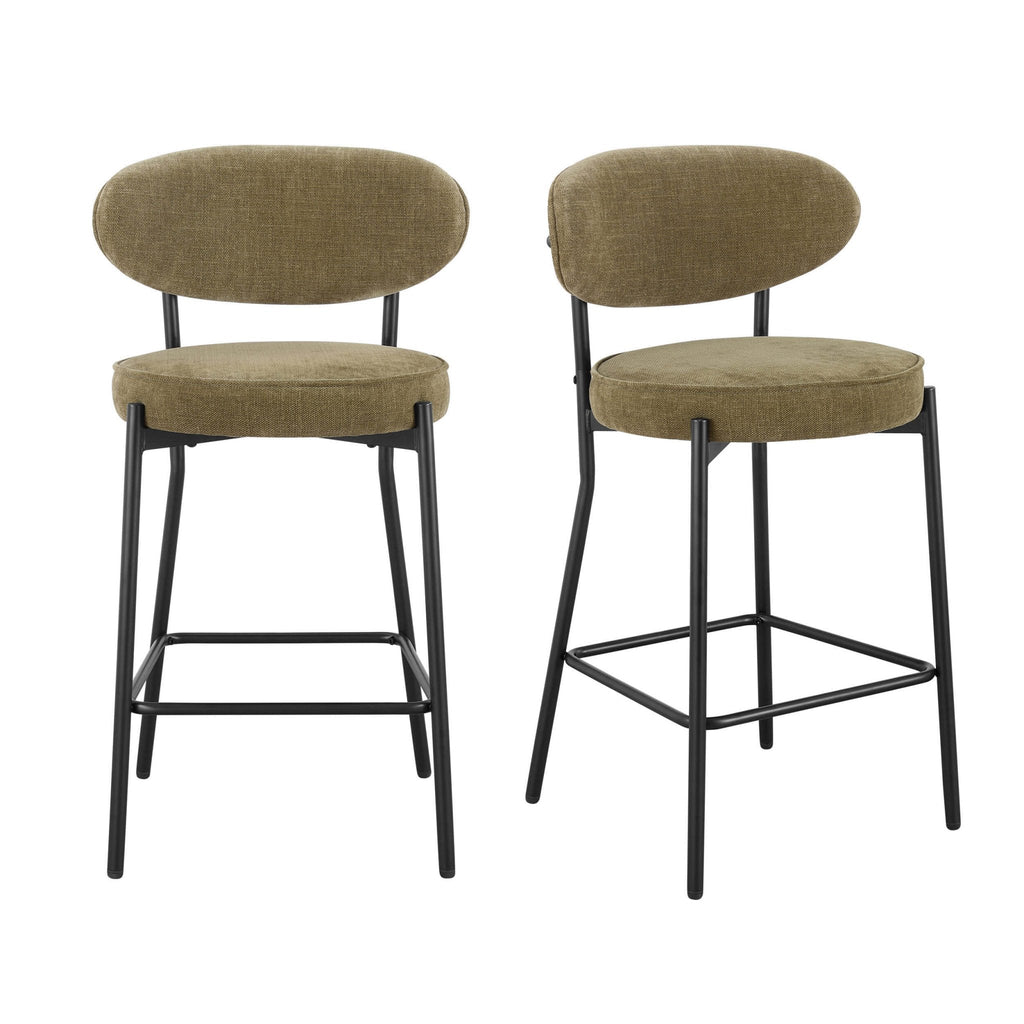 Dusklia - Mia Set of 2 Barstools - Chenille Olive