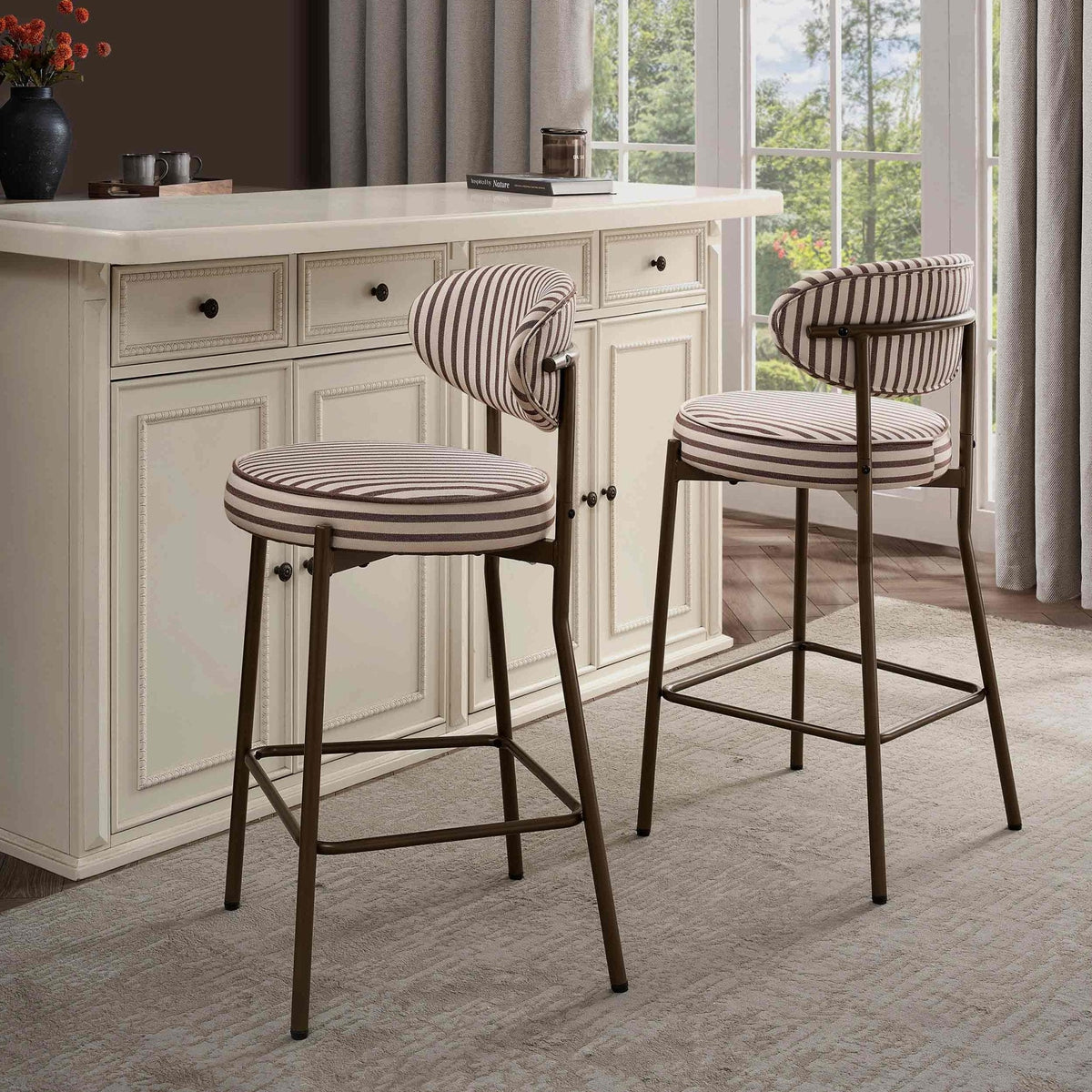 Dusklia - Mia Set of 2 Barstools - Chocolate Stripe