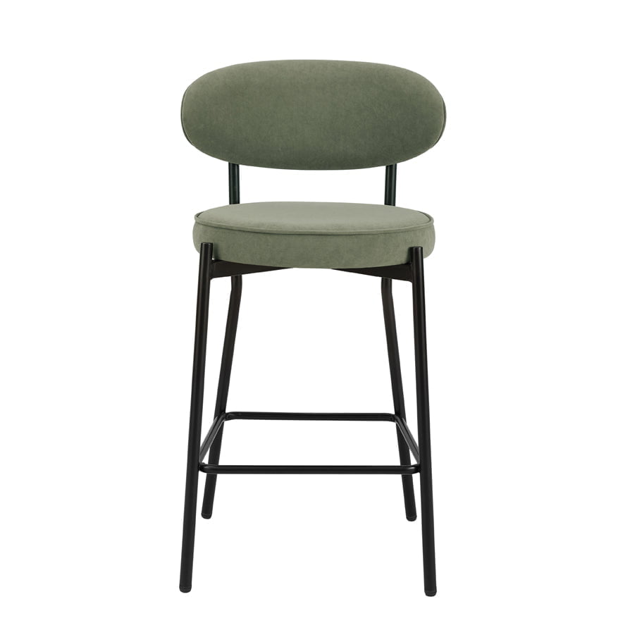 Dusklia - Mia Set of 2 Barstools - Matte Velvet - Sage Green