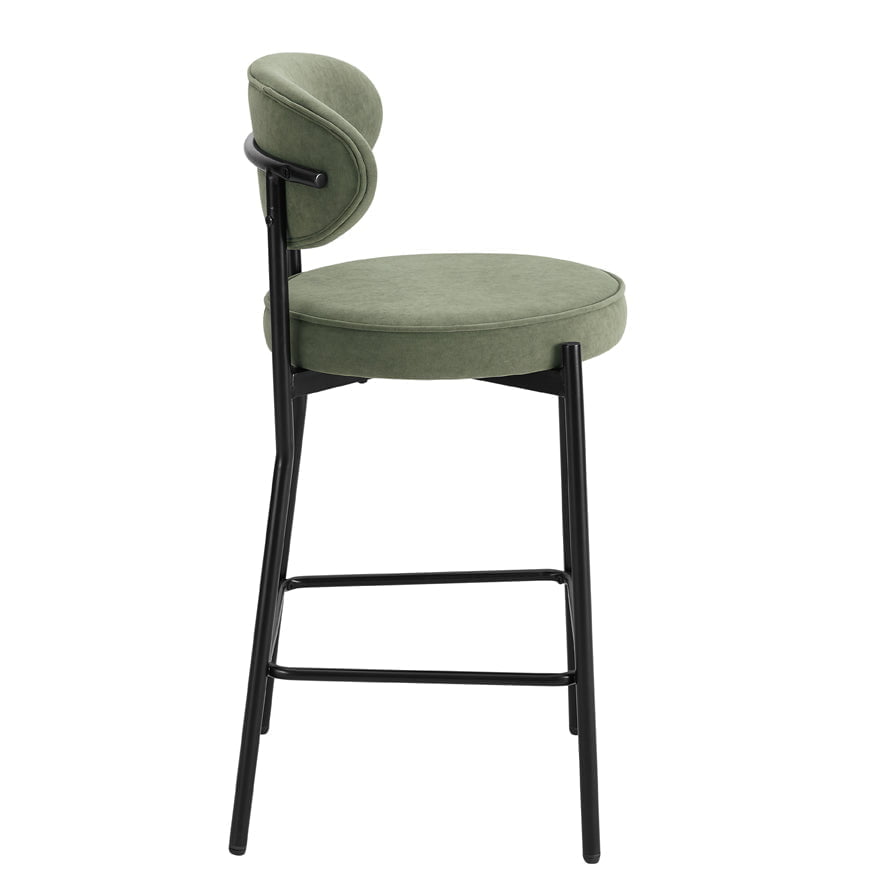 Dusklia - Mia Set of 2 Barstools - Matte Velvet - Sage Green