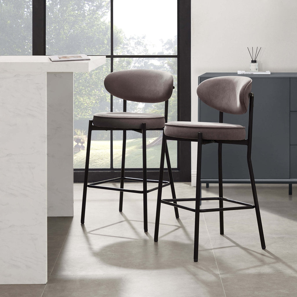 Dusklia - Mia Set of 2 Barstools - Matte Velvet - Taupe