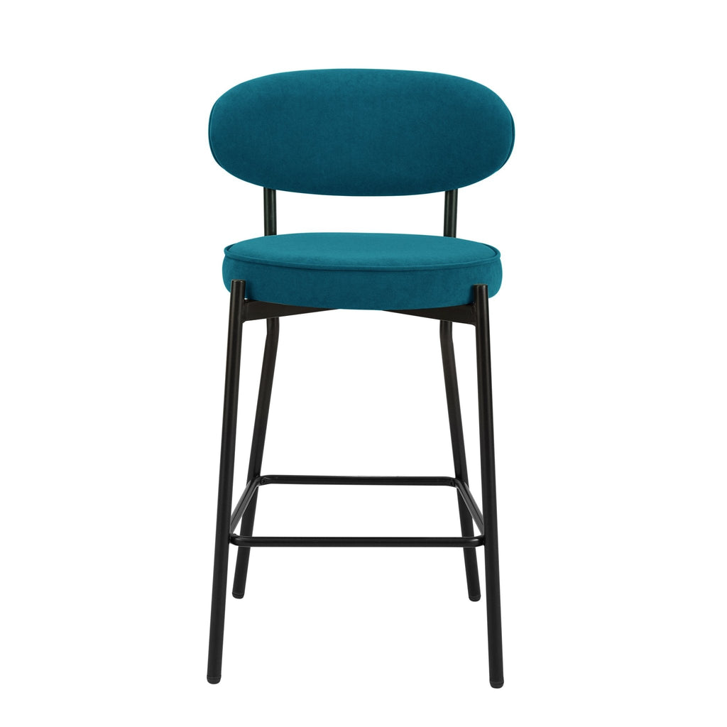 Dusklia - Mia Set of 2 Barstools - Matte Velvet - Teal