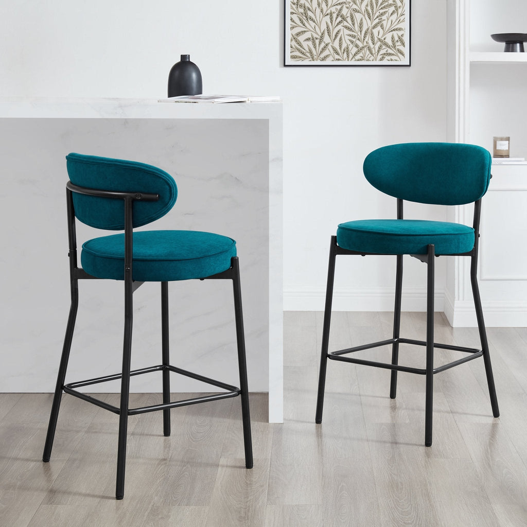 Dusklia - Mia Set of 2 Barstools - Matte Velvet - Teal
