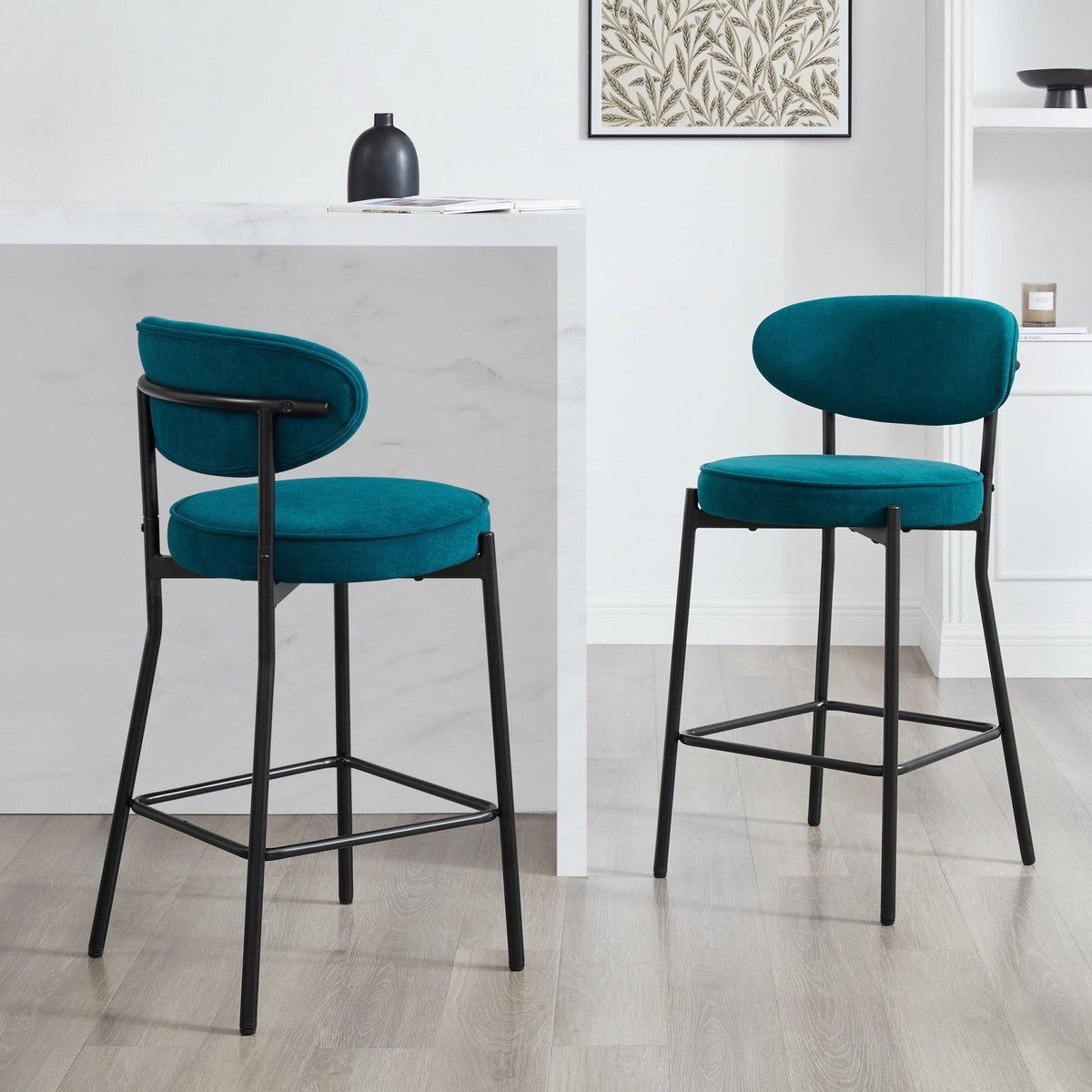 Dusklia - Mia Set of 2 Barstools - Matte Velvet - Teal
