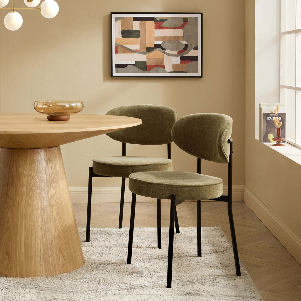 Dusklia - Mia Set of 2 Dining Chairs - Chenille Olive