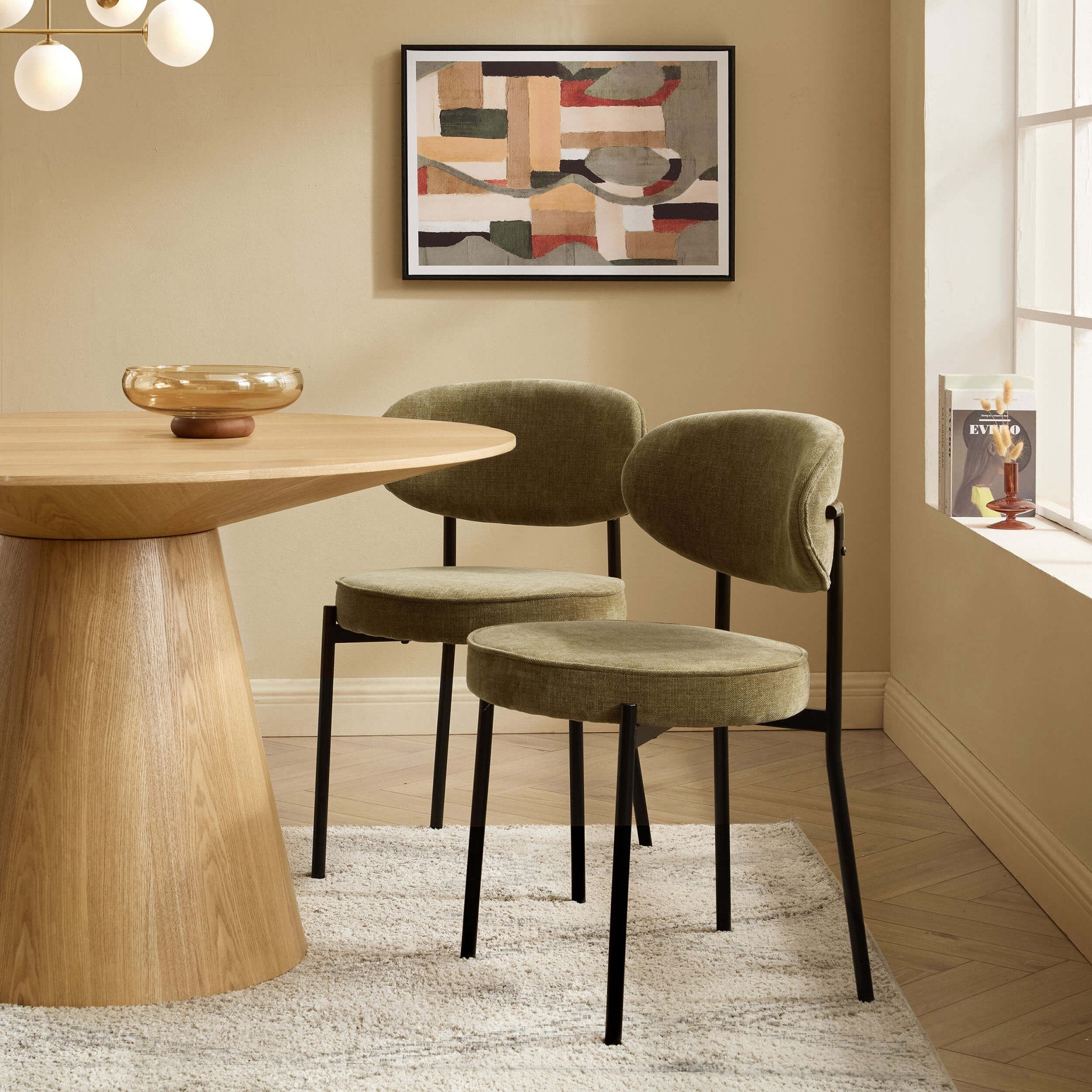 Dusklia - Mia Set of 2 Dining Chairs - Chenille Olive