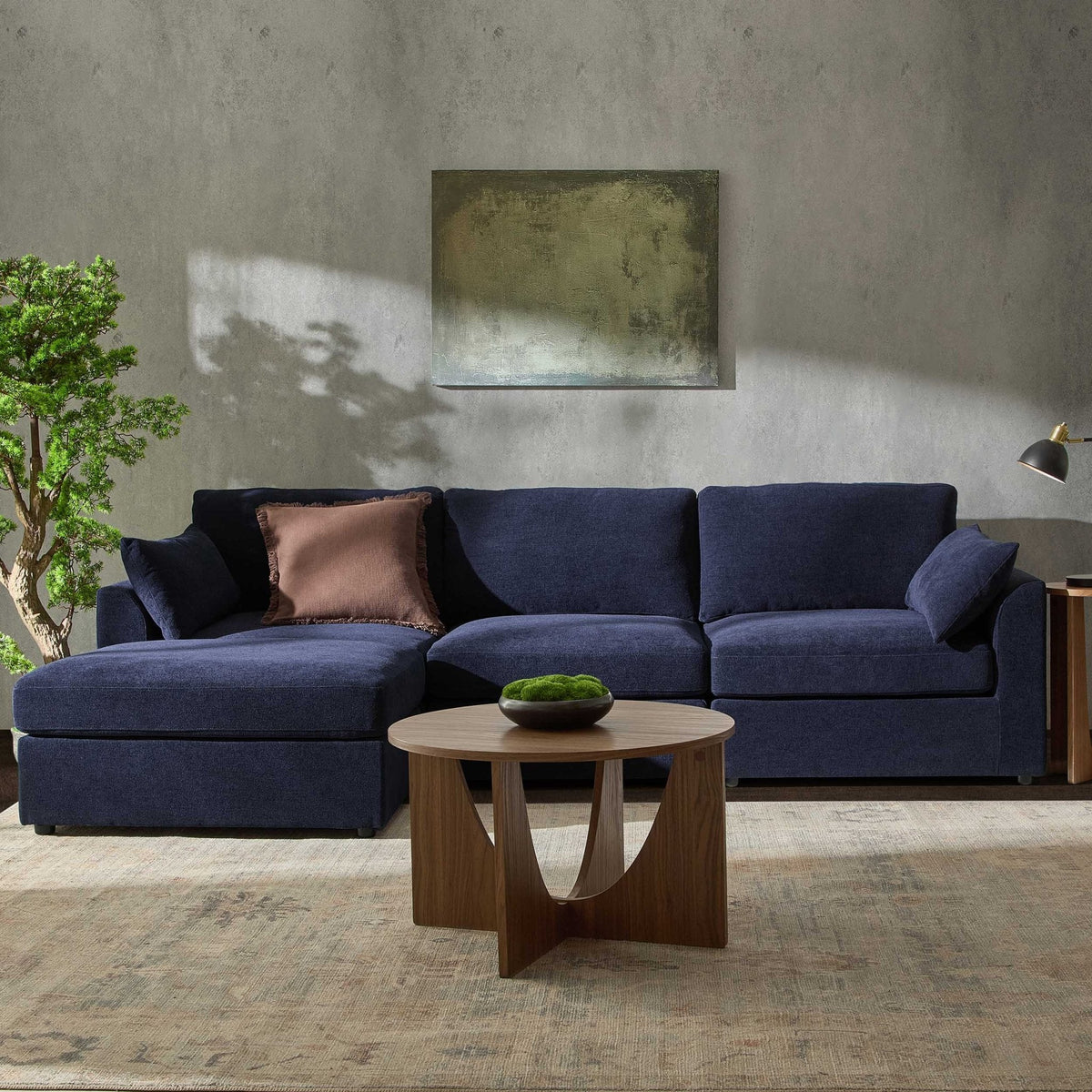 Dusklia - Miami Left Hand Chaise Sofa - Chenille Navy
