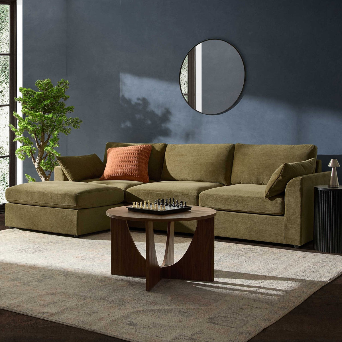 Dusklia - Miami Left Hand Chaise Sofa - Chenille Olive