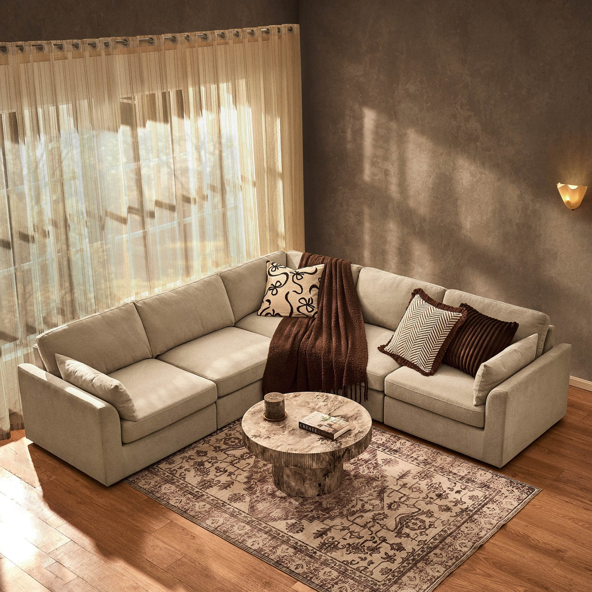 Dusklia - Miami Left Hand Corner Sofa - Chenille Oatmeal