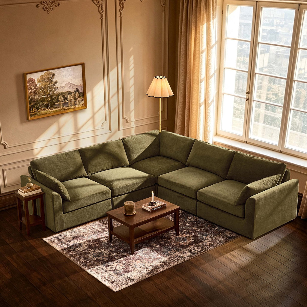 Dusklia - Miami Left Hand Corner Sofa - Chenille Olive