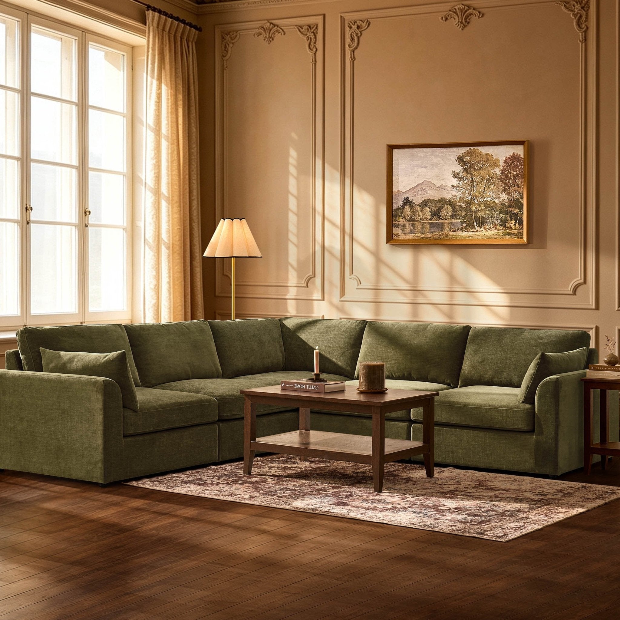 Dusklia - Miami Left Hand Corner Sofa - Chenille Olive