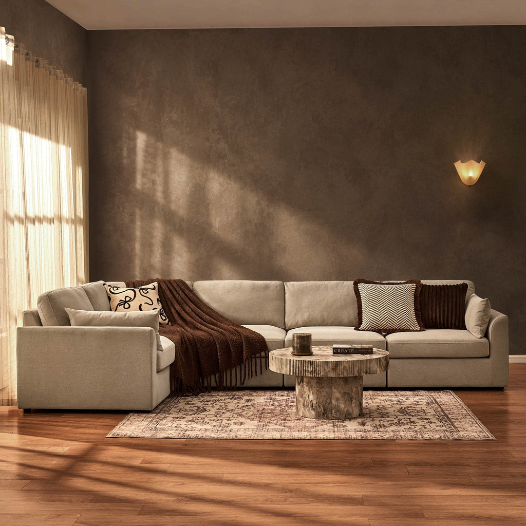 Dusklia - Miami Left Hand Large L-Shape Sofa - Chenille Oatmeal