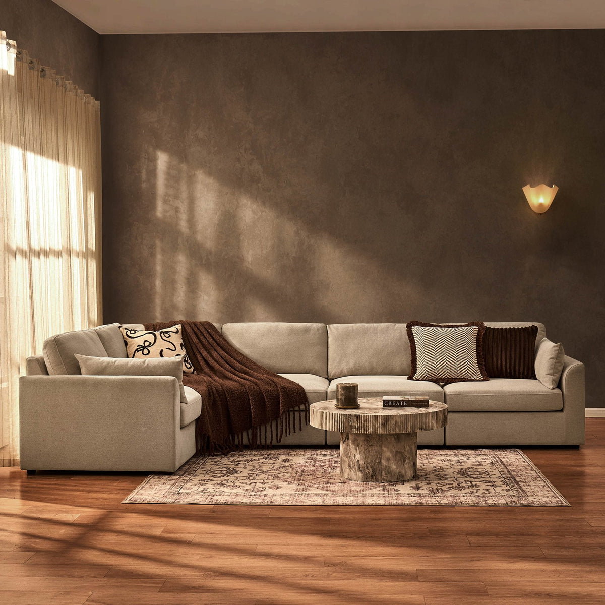 Dusklia - Miami Left Hand Large L-Shape Sofa - Chenille Oatmeal