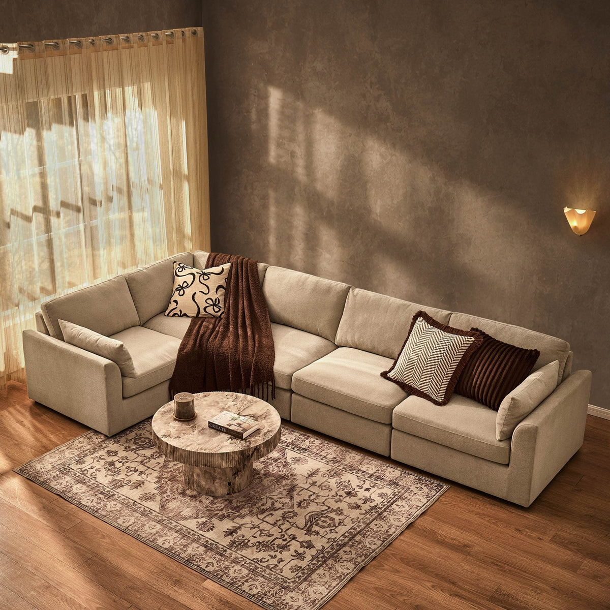 Dusklia - Miami Left Hand Large L-Shape Sofa - Chenille Oatmeal