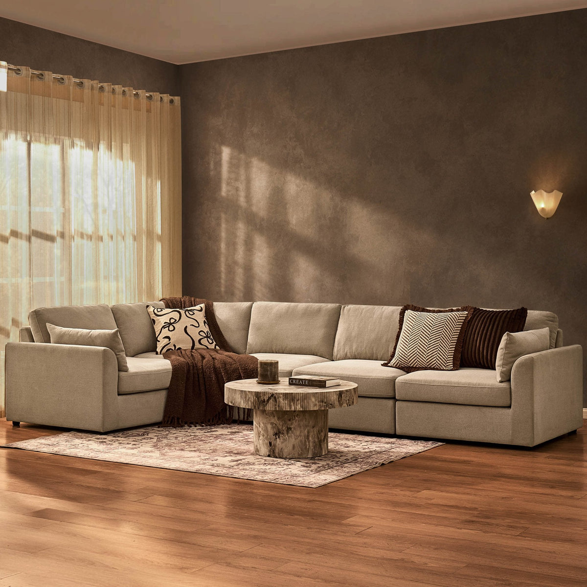 Dusklia - Miami Left Hand Large L-Shape Sofa - Chenille Oatmeal
