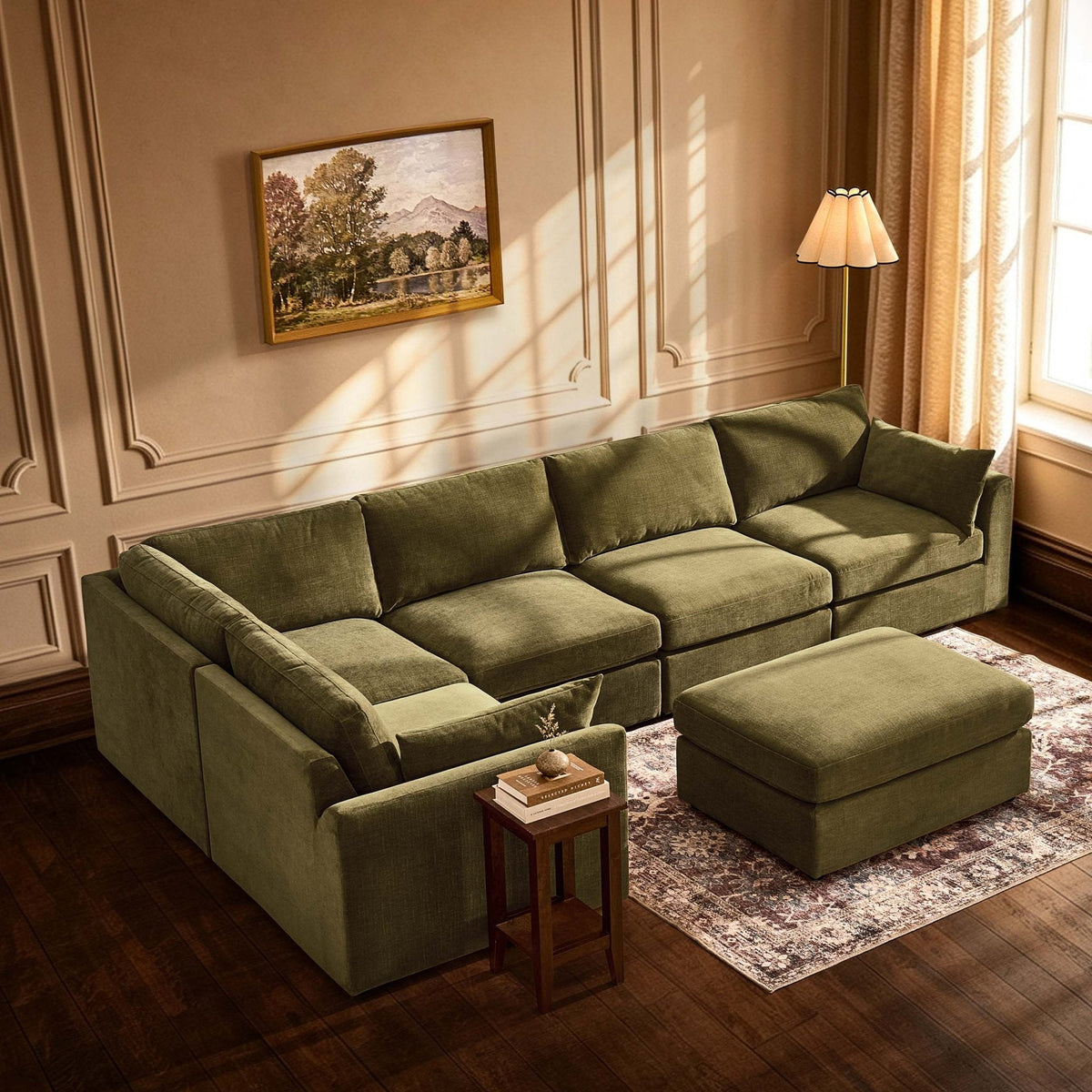 Dusklia - Miami Left Hand Large L-Shape Sofa - Chenille Olive