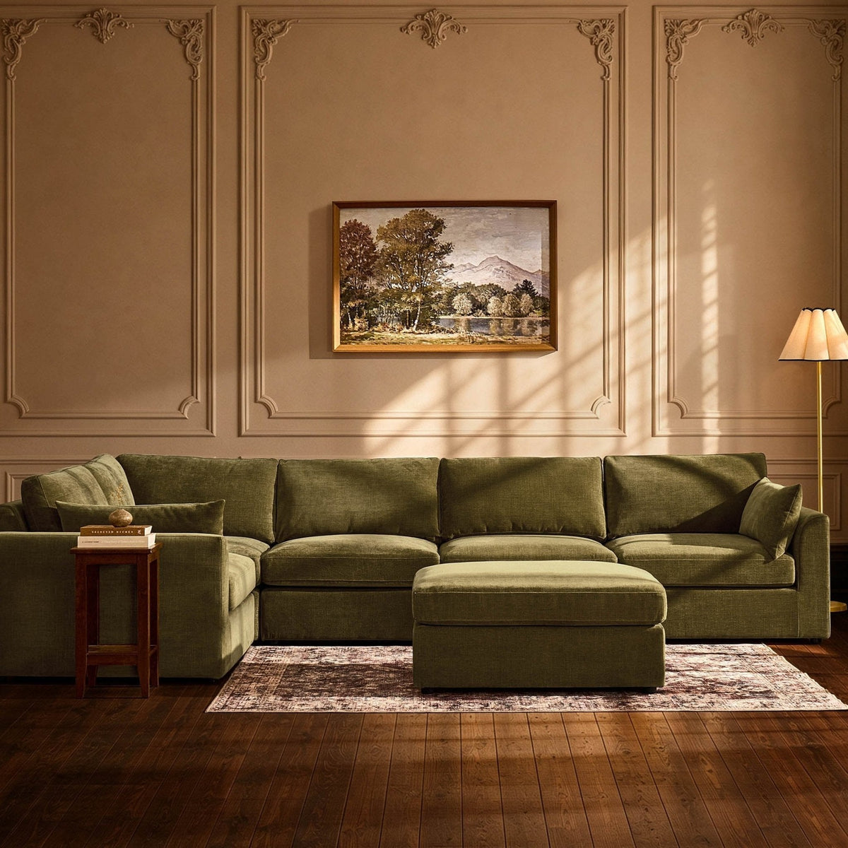 Dusklia - Miami Left Hand Large L-Shape Sofa - Chenille Olive