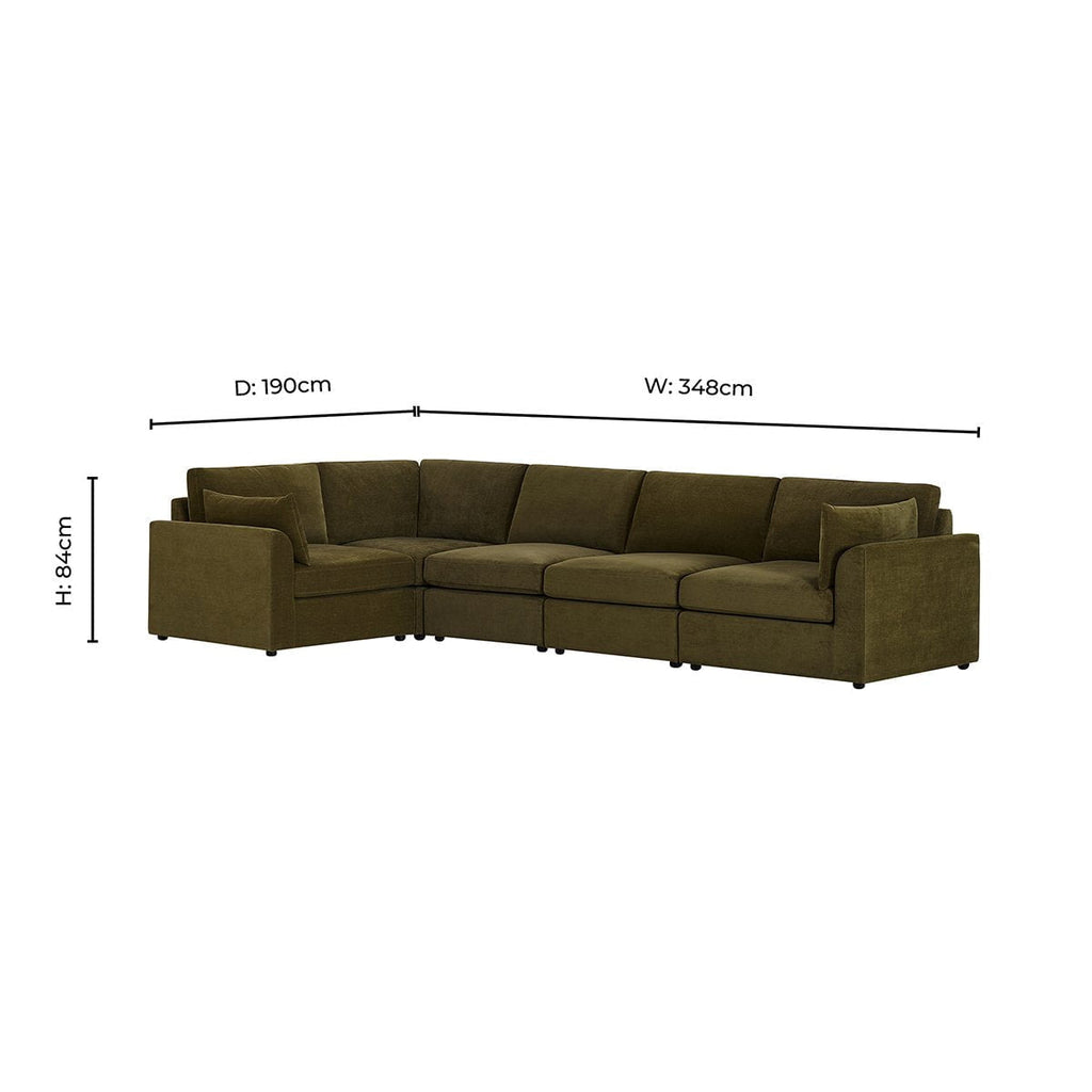 Dusklia - Miami Left Hand Large L-Shape Sofa - Chenille Olive