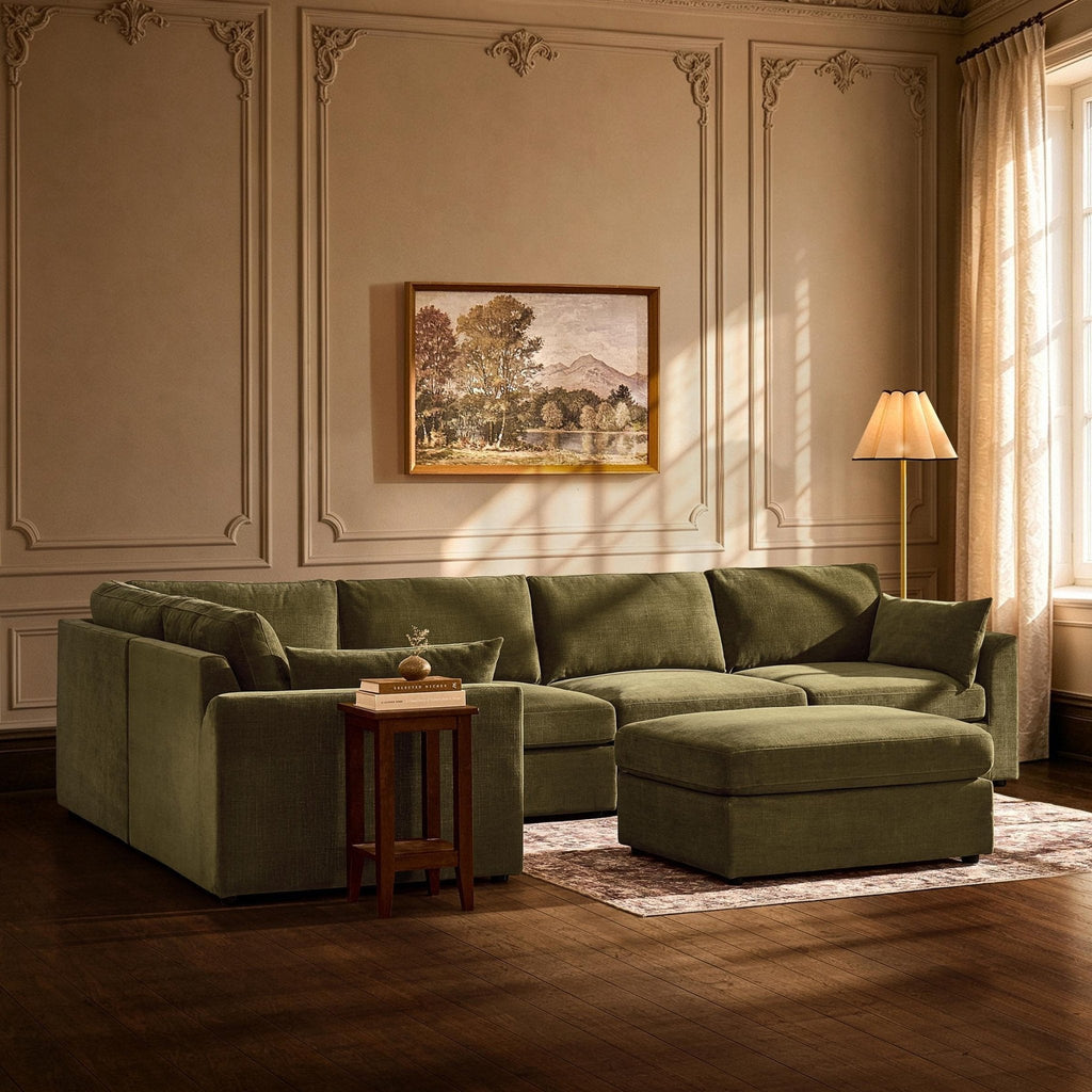 Dusklia - Miami Left Hand Large L-Shape Sofa - Chenille Olive