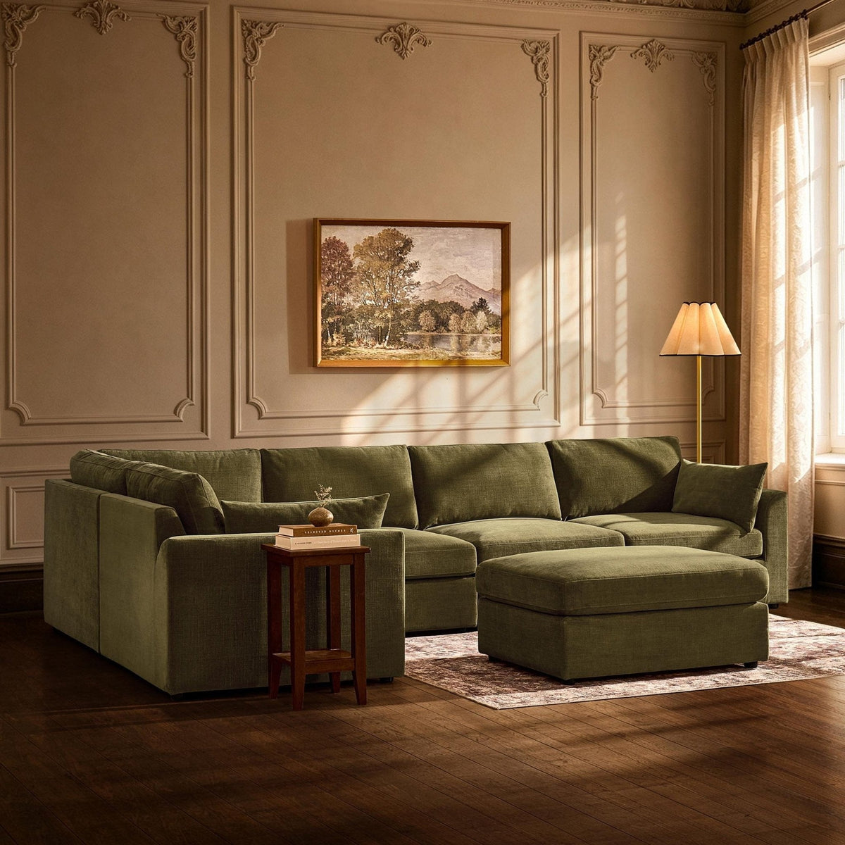 Dusklia - Miami Left Hand Large L-Shape Sofa - Chenille Olive