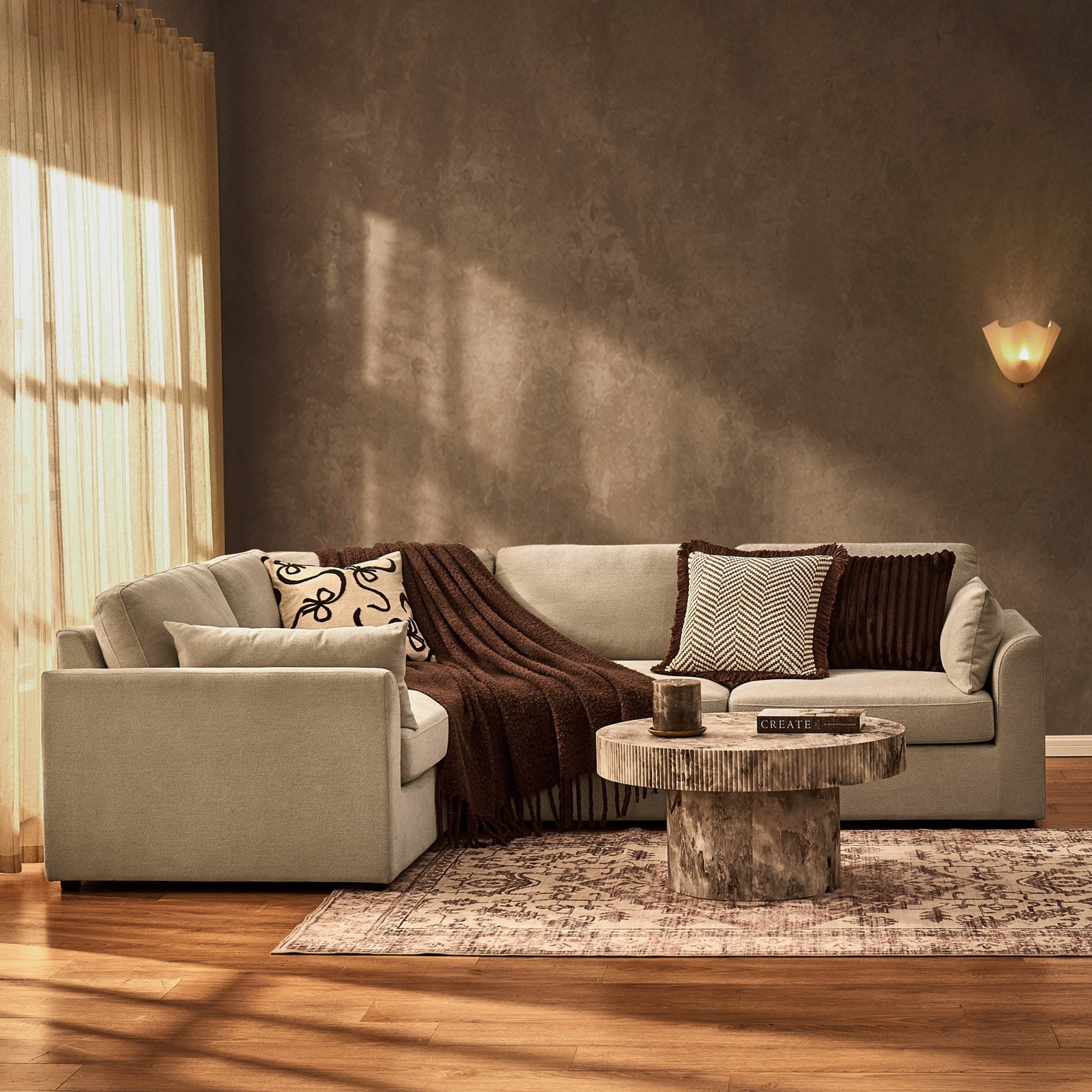 Dusklia - Miami Left Hand Small L-Shape Sofa - Chenille Oatmeal