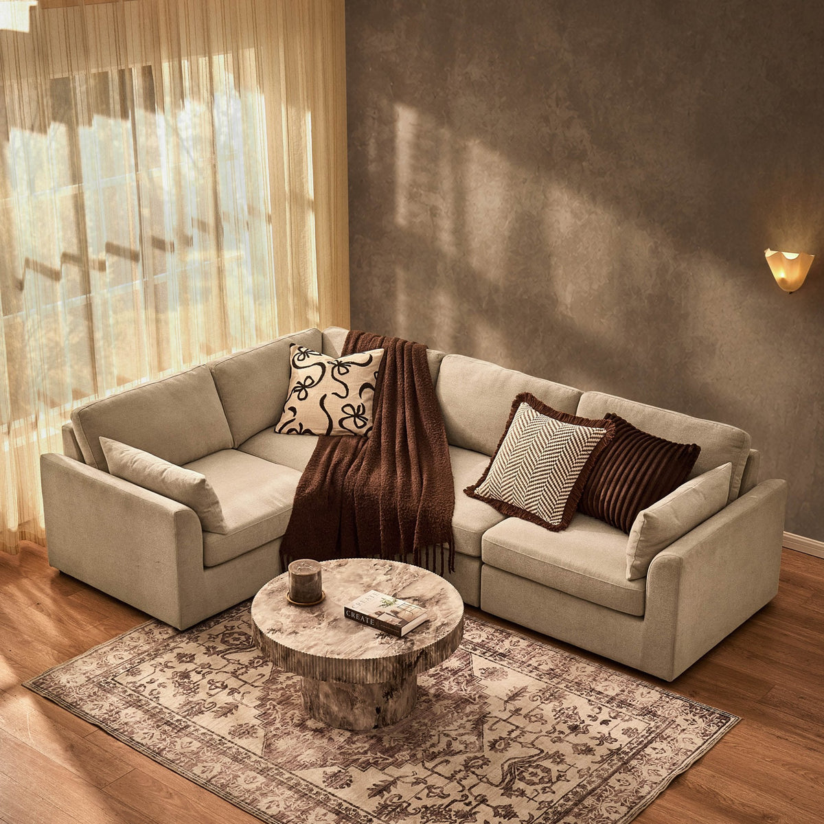 Dusklia - Miami Left Hand Small L-Shape Sofa - Chenille Oatmeal