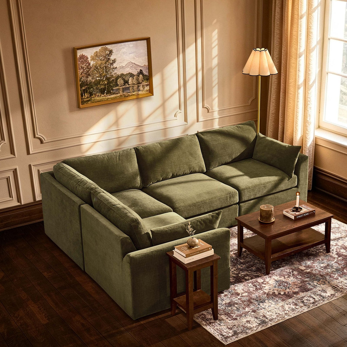Dusklia - Miami Left Hand Small L-Shape Sofa - Chenille Olive