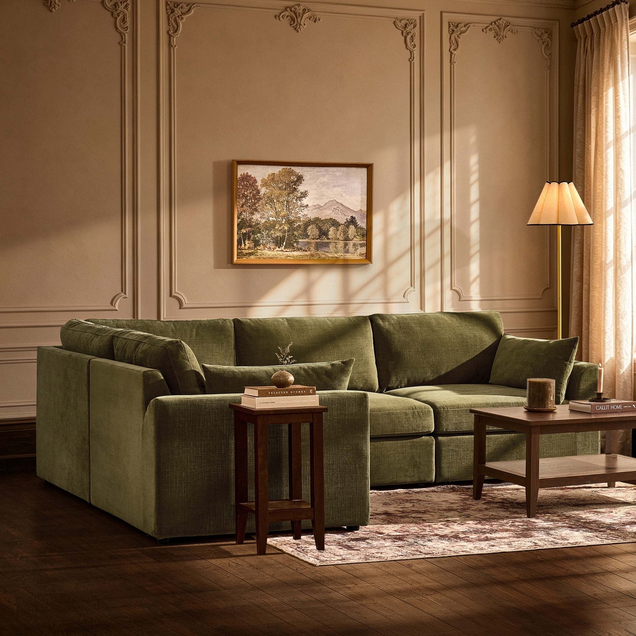 Dusklia - Miami Left Hand Small L-Shape Sofa - Chenille Olive