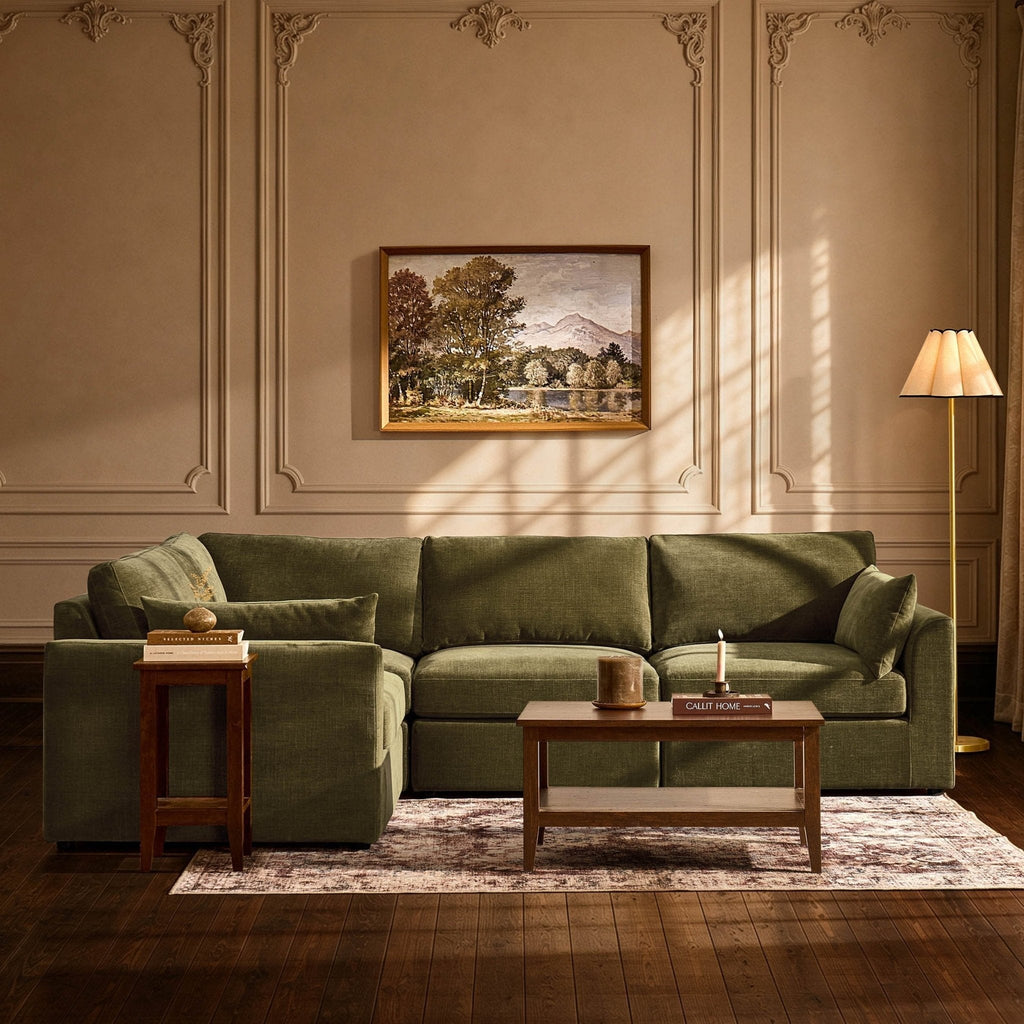 Dusklia - Miami Left Hand Small L-Shape Sofa - Chenille Olive