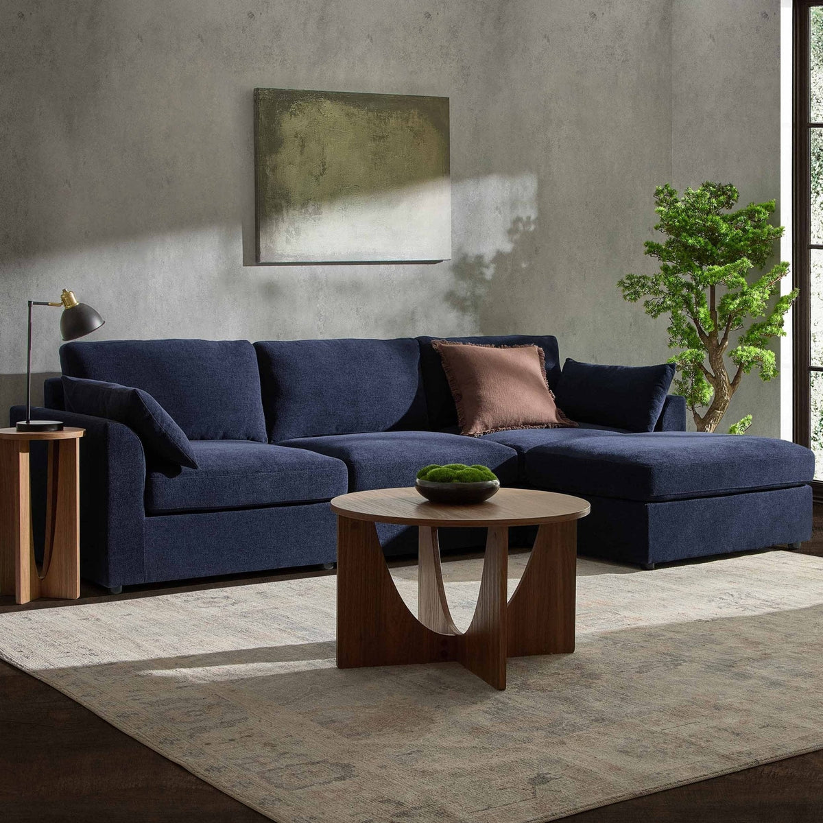 Dusklia - Miami Right Hand Chaise Sofa - Chenille Navy