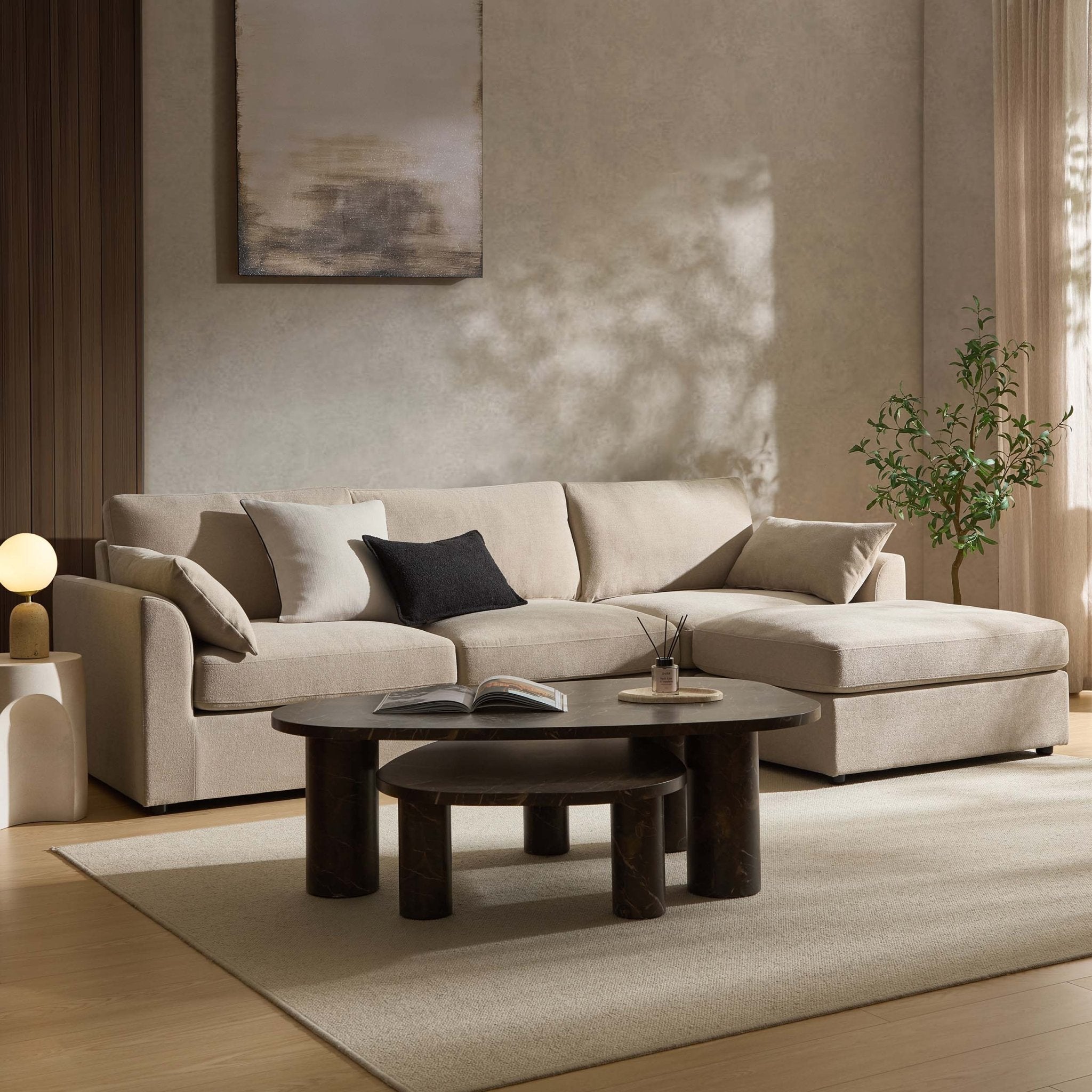 Dusklia - Miami Right Hand Chaise Sofa - Chenille Oatmeal