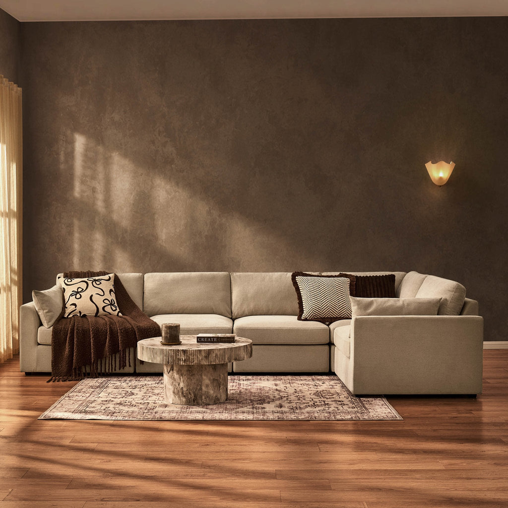 Dusklia - Miami Right Hand Large L-Shape Sofa - Chenille Oatmeal