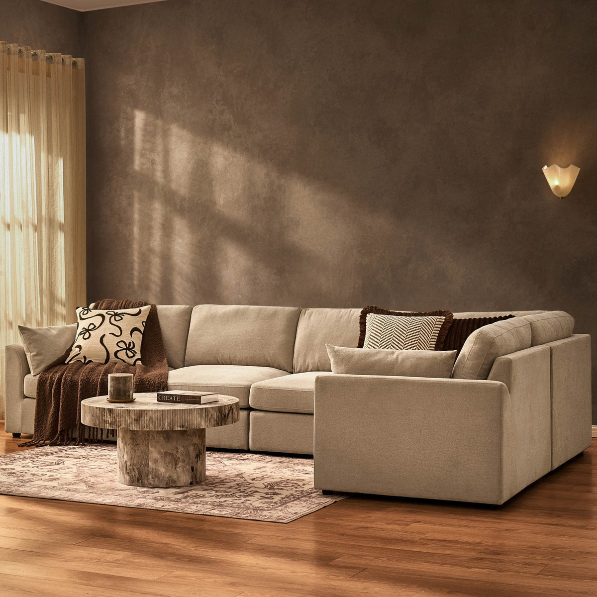 Dusklia - Miami Right Hand Large L-Shape Sofa - Chenille Oatmeal