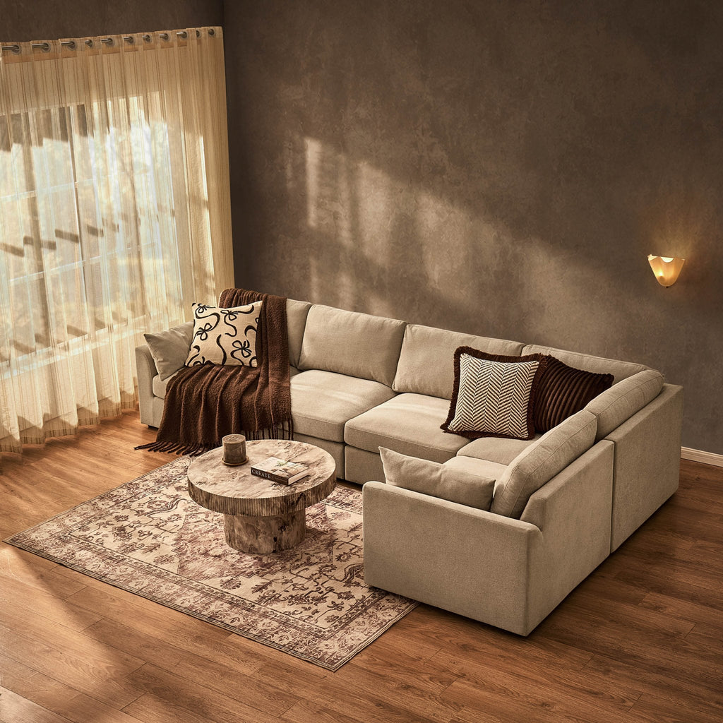 Dusklia - Miami Right Hand Large L-Shape Sofa - Chenille Oatmeal