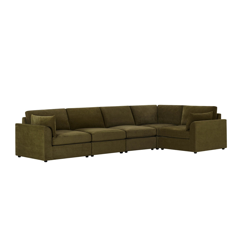 Dusklia - Miami Right Hand Large L-Shape Sofa - Chenille Olive