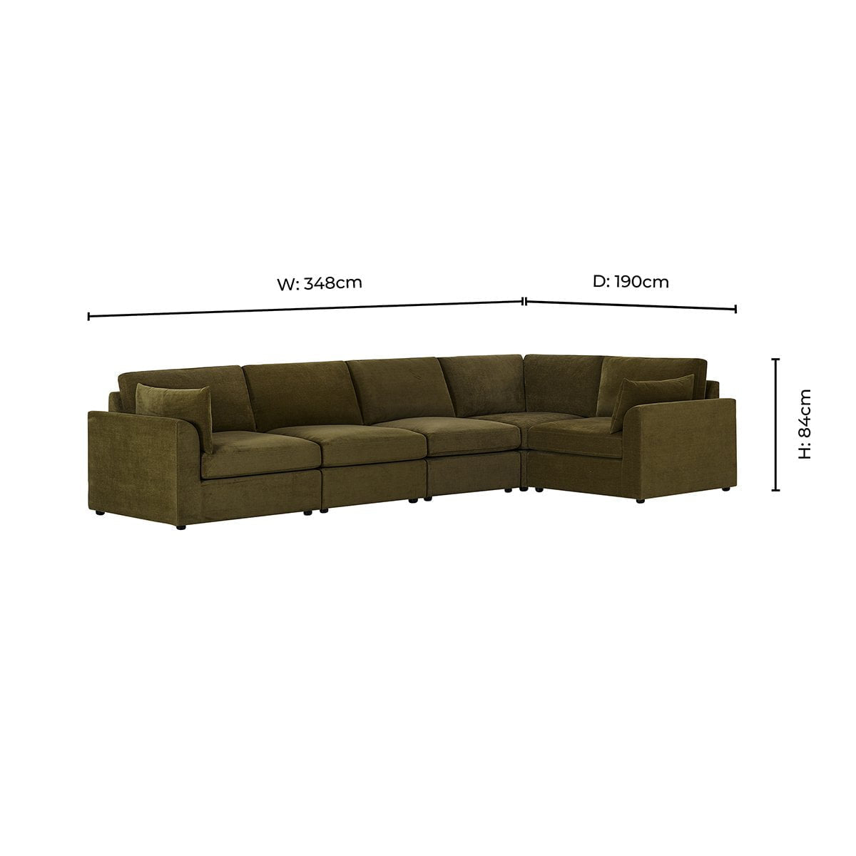 Dusklia - Miami Right Hand Large L-Shape Sofa - Chenille Olive
