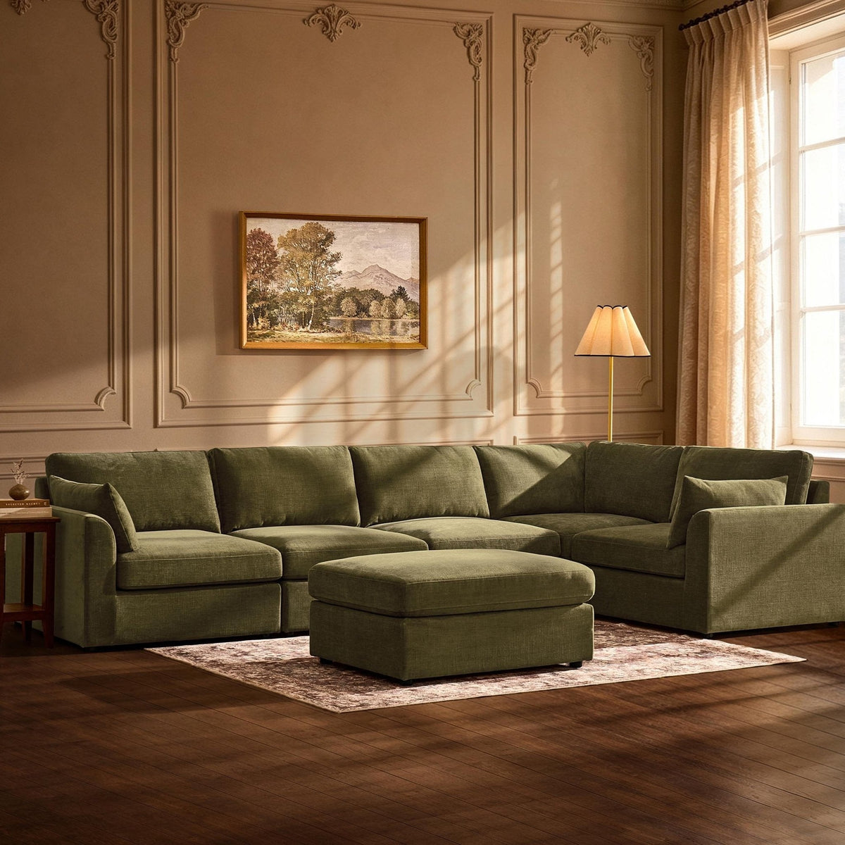 Dusklia - Miami Right Hand Large L-Shape Sofa - Chenille Olive