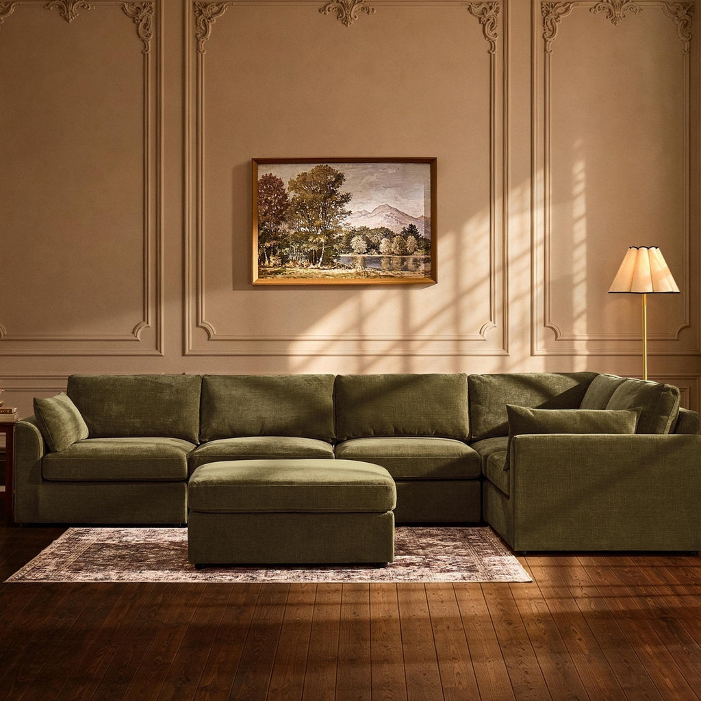 Dusklia - Miami Right Hand Large L-Shape Sofa - Chenille Olive