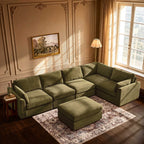 Dusklia - Miami Right Hand Large L-Shape Sofa - Chenille Olive