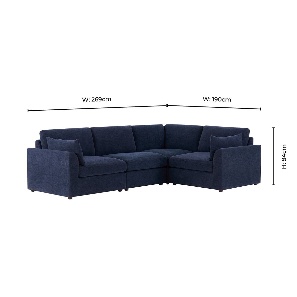 Dusklia - Miami Right Hand Small L-Shape Sofa - Chenille Navy