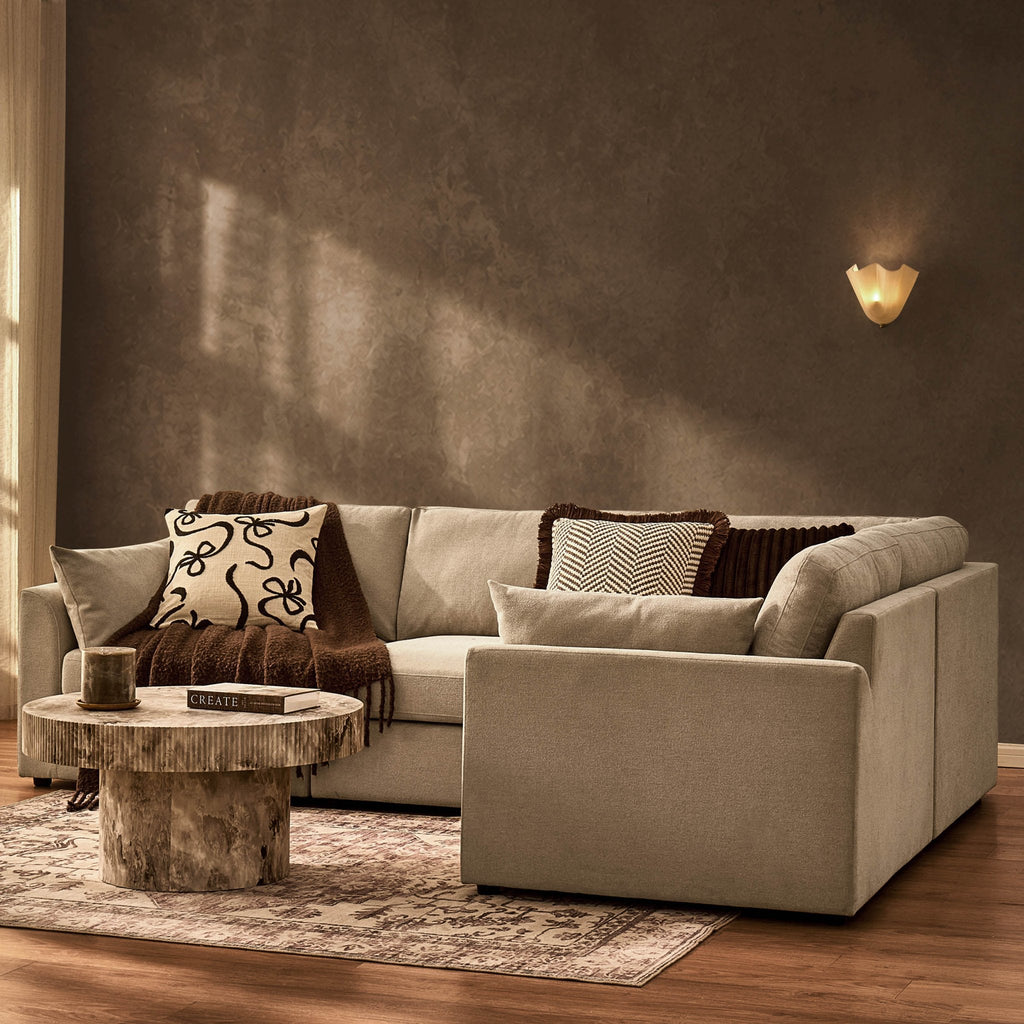 Dusklia - Miami Right Hand Small L-Shape Sofa - Chenille Oatmeal