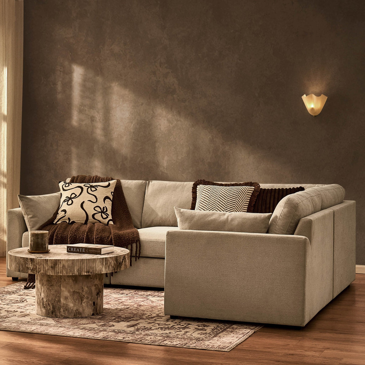 Dusklia - Miami Right Hand Small L-Shape Sofa - Chenille Oatmeal