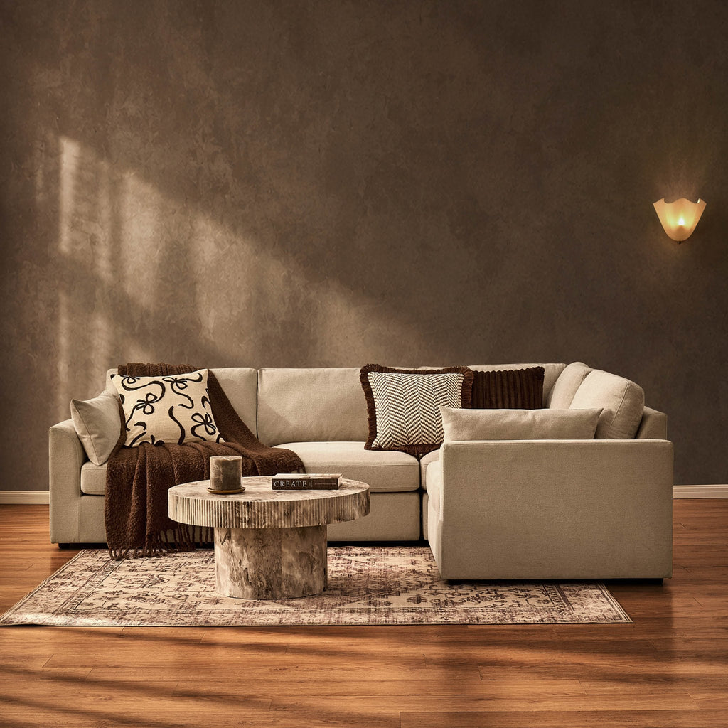 Dusklia - Miami Right Hand Small L-Shape Sofa - Chenille Oatmeal