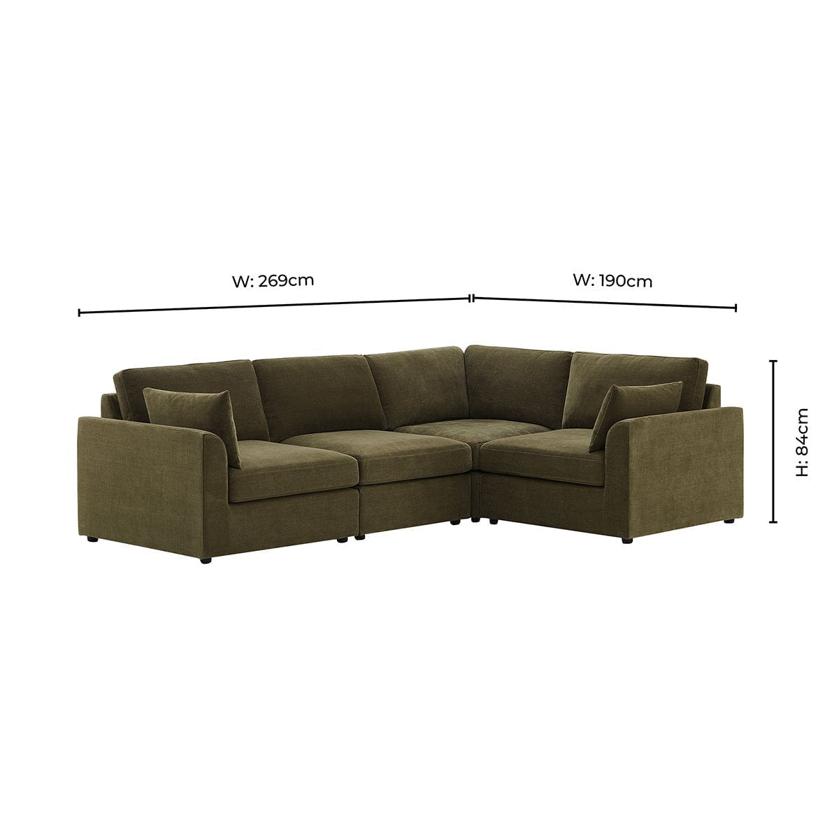 Dusklia - Miami Right Hand Small L-Shape Sofa - Chenille Olive