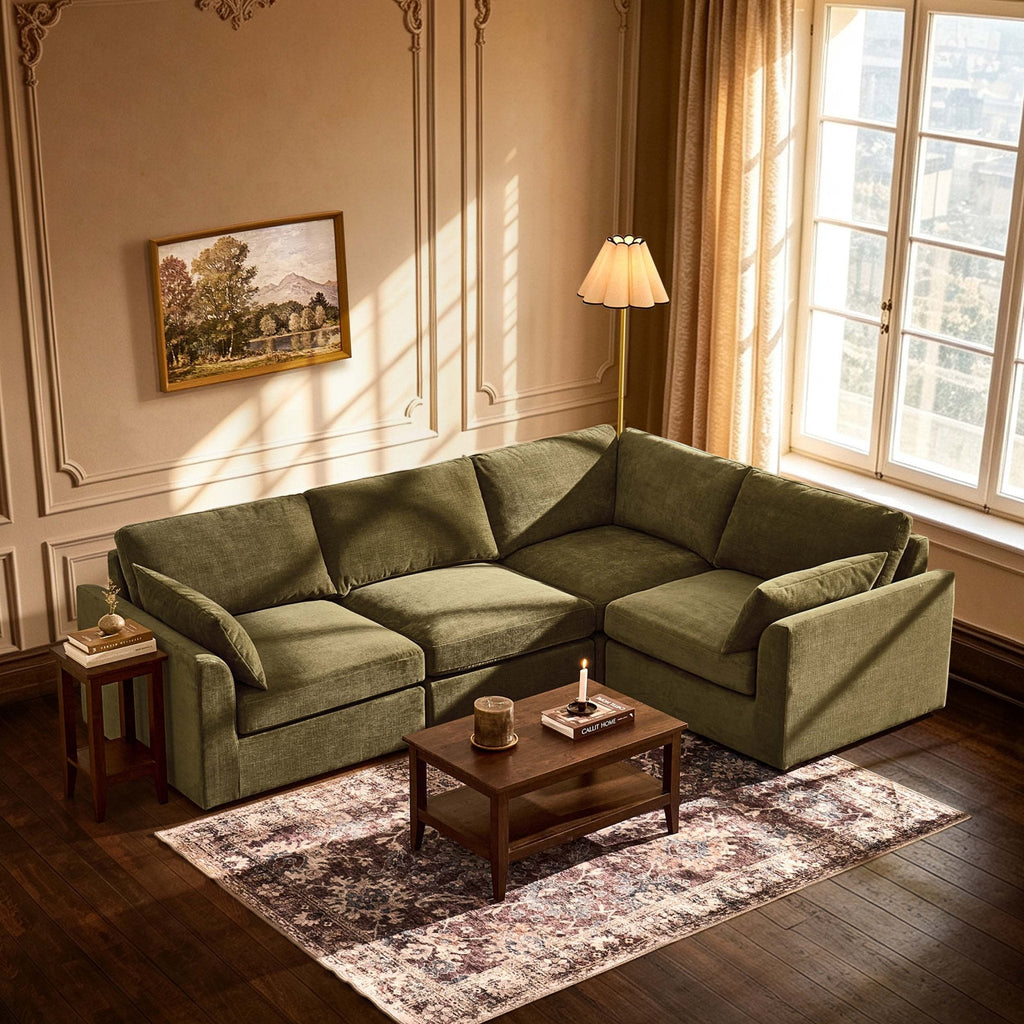 Dusklia - Miami Right Hand Small L-Shape Sofa - Chenille Olive