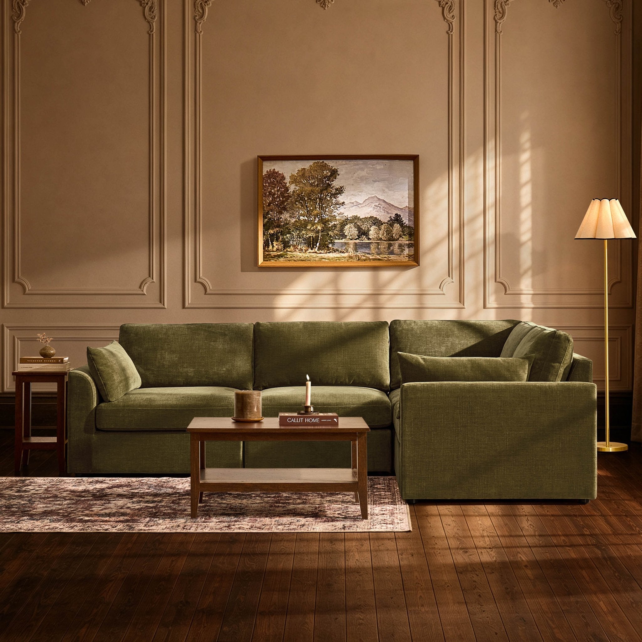 Dusklia - Miami Right Hand Small L-Shape Sofa - Chenille Olive