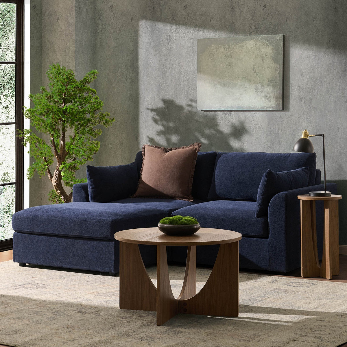 Dusklia - Miami Small Chaise Sofa - Chenille Navy