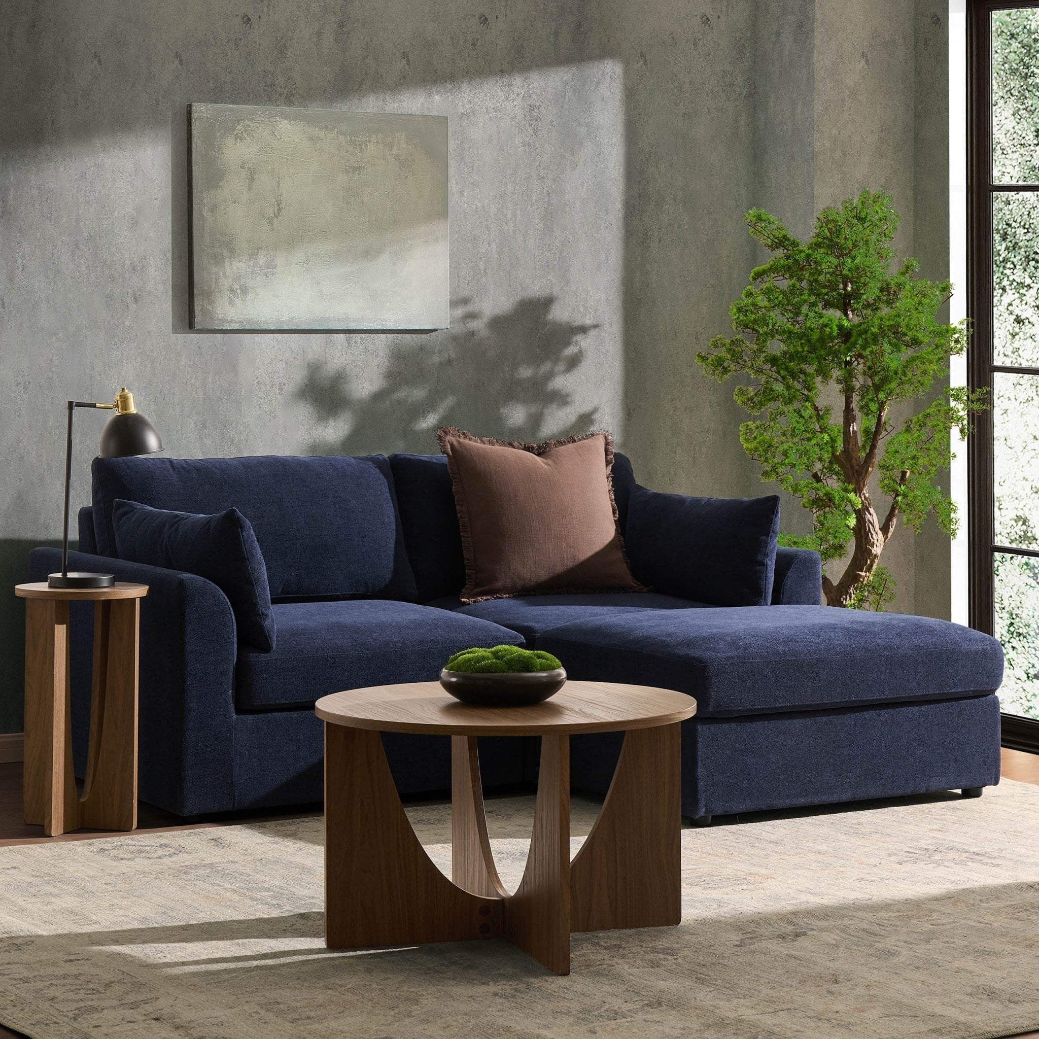 Dusklia - Miami Small Chaise Sofa - Chenille Navy